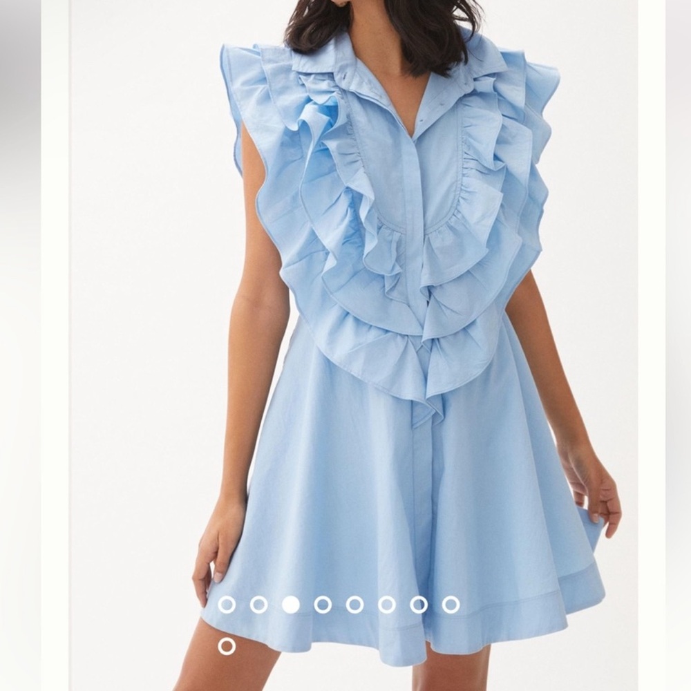 Maeve Blue Ruffled Sundress with Dress Shirt Collar, Anthropologie Mini Dress
